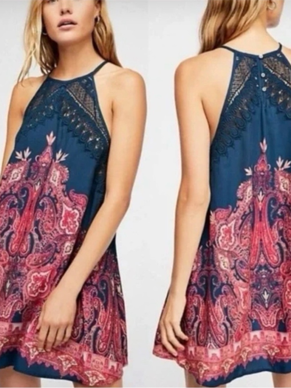 Intimately Free People Shea Printed Mini
Dress Navy Blue